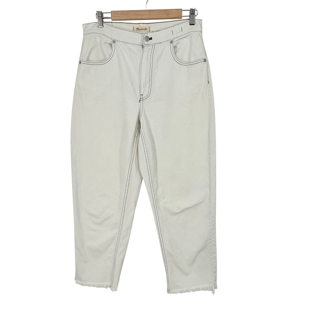 Madewell Tapered Wide-Leg Jeans Womens 30 Cream Good High Rise Raw Hem